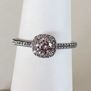 Naledi Sterling Silver Round CZ Halo Ring. Size 6.5. Rhodium Plated.